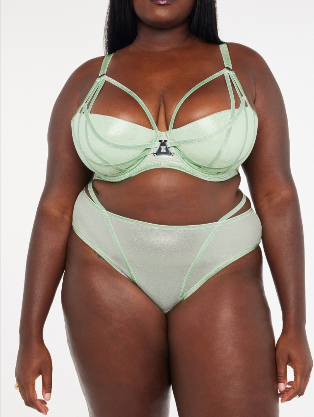 Savage X Fenty Misty Green Going Platinum Mesh Cheeky Panty Size 18-20